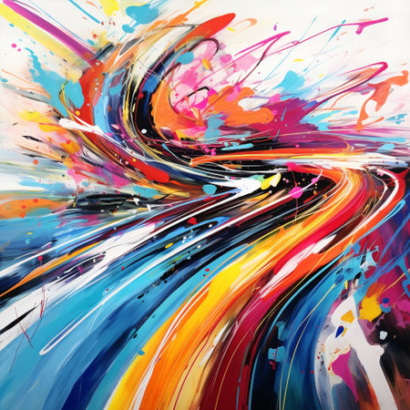 Immerse yourself in the mesmerizing world of abstract expressionism with this breathtaking art piece titled 'Sprint Symphony: The Speedway Conductor.' Inspired by the dynamic movement and vibrant energy of the style, this artwork captures a scene where a talented conductor orchestrates a symphony of speed on a racetrack. Witness the harmonious blend of sprinters' movements, sound, and vivid colors in the vibrant atmosphere of the track.の素材