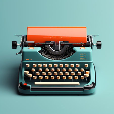 Get ready to be captivated by the modern twist on a classic typewriter with this image. It showcases a sleek and minimalist design that combines vibrant colors, bold futuristic typography, and subtle glowing accents. The typewriter exudes cutting-edge technology while still maintaining the essence of its vintage roots, creating a perfect blend of innovation and simplicity. This image will capture the attention of designers, writers, and technology enthusiasts, evoking a sense of nostalgia and curiosity.の素材