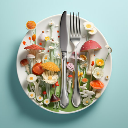 Get ready to be enchanted by the whimsical wonders of playful cutlery in imaginative designs! This captivating scene combines creative elements with cutlery and dishes to create a delightful and attention-grabbing image. Explore the world of cutlery like you've never seen before, where spoons, forks, and knives transform into whimsical characters and feature imaginative designs that are sure to spark joy and curiosity.の素材
