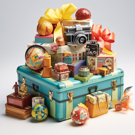 Immerse yourself in the magic of birthday celebrations with this vibrant gift box overflowing with an assortment of unique and unusual items. Decorated with whimsical patterns and embellishments, this box captures the essence of cherished birthday memories. Inside, you will find a vintage camera symbolizing captured moments, a miniature globe representing adventures and exploration, a tiny jar filled with shimmering stardust symbolizing dreams and aspirations, a stack of handwritten letters signifying heartfelt messages, and a delicate butterfly symbolizing growth and transformation. The enchanting and magical art style, incorporating detailed line work and vibrant colors, will transport you into a world of whimsy and excitement.の素材