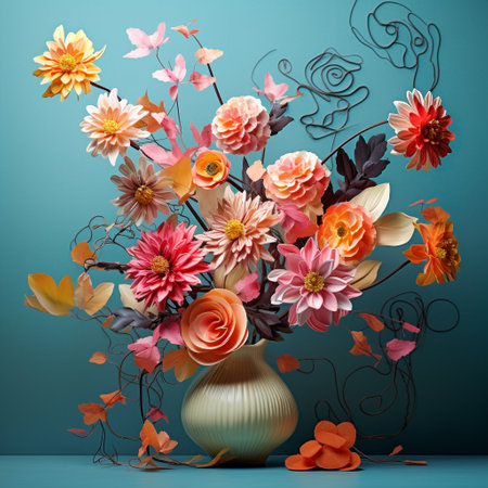Experience the beauty of nature with this visually striking composition titled 'Perched Petals: A Delicate Balance of Blossoms.' This artwork showcases a unique arrangement of flowers, highlighting their vibrant colors and intricate details. The clean and modern art style makes it versatile and adaptable for commercial use on microstock sites. Each petal and stem is meticulously positioned to create a stunning visual balance, capturing the essence of nature's elegance.の素材