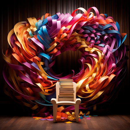 Experience the magic as books seamlessly transform into vibrant ribbons of color, resembling a mesmerizing display of reading rainbows. This captivating scene depicts books of various genres and sizes, symbolizing the limitless possibilities of knowledge and imagination. The ribbons exude a burst of vivid colors, swirling and intertwining in a visually striking manner. Dive into the scene and let the sense of wonder transport you into a world where reading ignites imagination and brings stories to life. This artwork, with its versatile and visually appealing art style, will surely capture the attention of a wide range of potential buyers on microstock sites.の素材