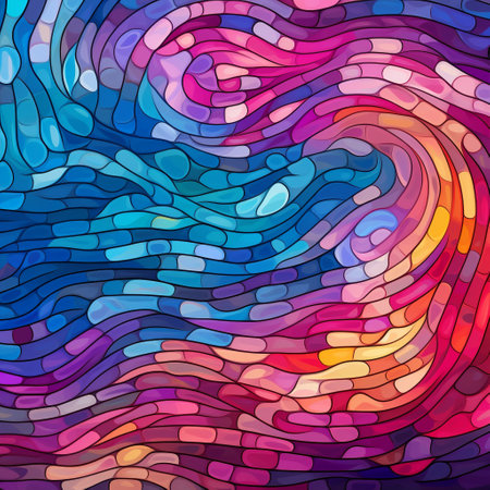 Prepare to be dazzled by the vibrant color gradients in this captivating artwork titled 'Dazzling Mosaic'. This abstract composition features flowing shapes and mesmerizing hues, intertwining and blending seamlessly to create a visually stunning mosaic. The ethereal beauty and vibrant energy captured within the artwork evokes a sense of awe and wonder. The bold and modern art style, with clean lines and a polished finish, is sure to appeal to a wide audience on microstock sites.の素材