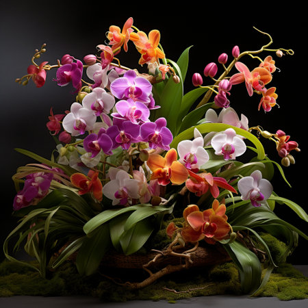 Immerse yourself in the beauty of this enchanting garden filled with a diverse array of exotic orchids. These mesmerizing flowers display vibrant and mesmerizing colors, with intricate patterns and delicate petals. The composition highlights the elegance and natural splendor of these captivating blooms. The warm and inviting background with soft lighting enhances the aesthetic appeal, casting a magical ambiance. The art style captures the intricate details of the orchids while maintaining a sense of realism. This image is designed to attract attention and evoke awe and fascination among viewers.の素材
