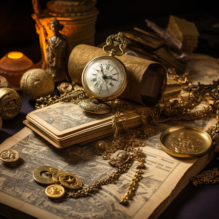 Explore the world of timeless treasures with this antique collection that showcases a variety of unique and sentimental items. Delve into the rich history and craftsmanship of vintage watches, handcrafted jewelry, aged books, ornate porcelain figurines, and beautifully preserved coins. Each item in this collection tells a story, representing different categories and emotions. The image focuses on the intricate details and craftsmanship of each item, highlighting their sentimental value and historical significance. The art style has a crisp and vibrant look, with a touch of vintage aesthetic to enhance the nostalgic feel.の素材