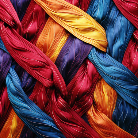 Discover the mesmerizing beauty of fabric through this macro shot captured in the vibrant watercolor art style. Titled 'Knots Unraveled: A Macro Tale of Intricate Textile Beauty', this image showcases a close-up view of intricately woven or knotted threads, creating a mesmerizing pattern. The composition evokes a sense of awe and curiosity, highlighting the meticulous detailing and exquisite craftsmanship found within textiles.の素材