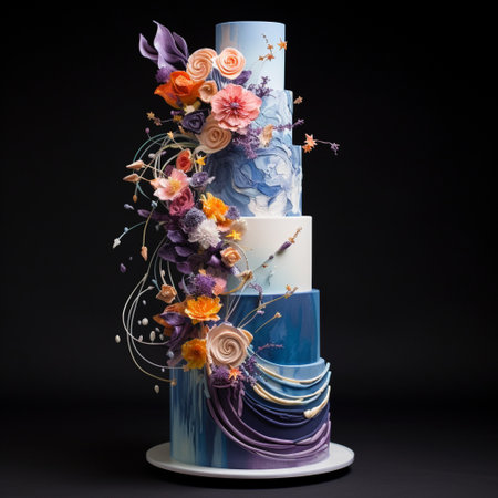 Experience the beyond ordinary with this mind-bending multi-tiered wedding cake that defies gravity. Pushing the boundaries of traditional design, this abstract masterpiece embraces the elements of surrealism and vibrant artistic expression. Let your imagination run wild as you envision a cake that incorporates unexpected visual elements, textures, and colors. This breathtaking and fantastical creation captures the essence of celebration and love.の素材