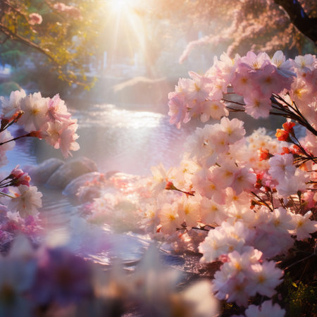 Immerse yourself in a world of wonder with this unique and captivating scene featuring ethereal blossoms bathed in sunlight. The vibrant petals of these exquisite flowers have been transformed into radiant sources of light, casting a captivating glow on their surroundings. As you gaze upon the delicate blossoms, you can almost feel their pulsating otherworldly radiance, mesmerizing all who behold them. This scene evokes a sense of magic and enchantment, where nature's beauty is illuminated in a surreal and captivating way. The art style used in this image captures the delicate intricacies of the blossoms while emphasizing their luminous qualities.の素材