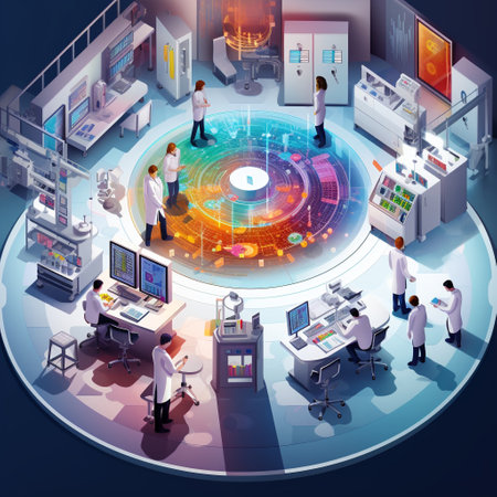 Step into the world of innovation and scientific progress with this captivating image of a laboratory scene. Scientists in white lab coats are seen working on complex apparatus, surrounded by state-of-the-art laboratory equipment. The vibrant colors and captivating composition exude a sense of excitement and potential, while showcasing advanced technologies like automated analytical machines, high-speed centrifuges, and precision pipettes. Witness the groundbreaking experiments being conducted in this cutting-edge setting, leaving viewers in awe of the possibilities it holds.の素材