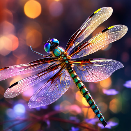 Be prepared to be mesmerized by the otherworldly beauty of a dragonfly's translucent wings in this stunning macro image. The intricate details and vibrant colors of these delicate structures create a truly enchanting sight. Let your imagination soar as you capture the ethereal essence of the dragonfly's flight and the captivating patterns found within its translucent wings. Choose an art style that magnifies the enchantment of this close-up view, transporting viewers into a realm of awe and wonder. Whether you opt for a realistic illustration, a vibrant digital painting, or an abstract interpretation, unleash your creativity and bring this captivating vision to life. Your artwork will inspire viewers and leave them amazed at the intricate Translucent Transcendence of the dragonfly's wings.の素材