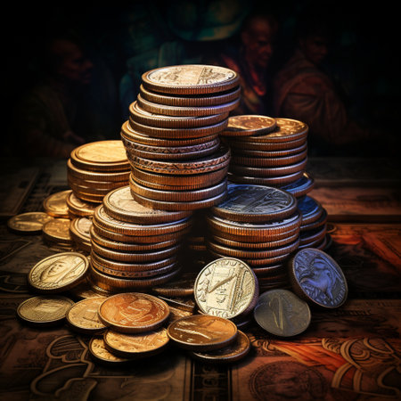 Discover the captivating journey of money and its profound impact on societies with this realistic art depiction. Featuring a stack of historic coins from various civilizations, this image symbolizes the immense power and influence that money holds throughout history. Each coin showcases intricate designs, representing different cultures and time periods, with vibrant colors and detailed textures that bring them to life. Through this artwork, explore the allure and dark side of wealth, sparking curiosity and evoking a sense of fascination and contemplation.の素材