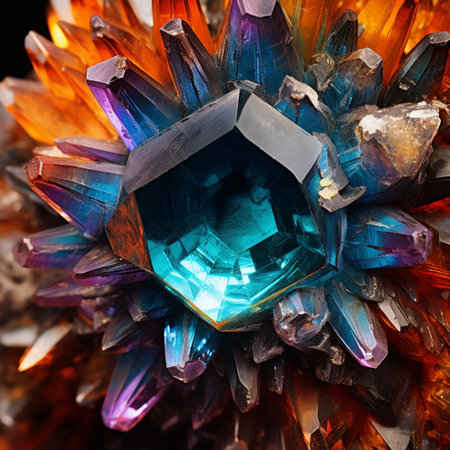 Discover the mesmerizing beauty of the macro world with this captivating image titled 'Crystal Kaleidoscope'. This close-up view showcases a stunning crystal formation that resembles a breathtaking kaleidoscope pattern. The intricate details and vibrant colors of the crystals create a visually stunning and abstract scene. Explore the wonders of nature and immerse yourself in the kaleidoscopic beauty of this macro world.の素材
