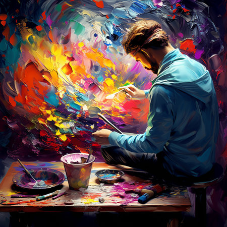 Experience the magic of artistic inspiration with this vibrant painter's palette filled with an explosion of colors and unique brushes! This stunning composition showcases the mastery of brushstrokes and the infinite potential of artistic expression. It captures the essence of artistic diversity and imagination, inviting viewers to embark on their own colorful creative journey. The interplay of hues and textures in this image creates an eye-catching visual feast that is perfect for microstock sites.の素材