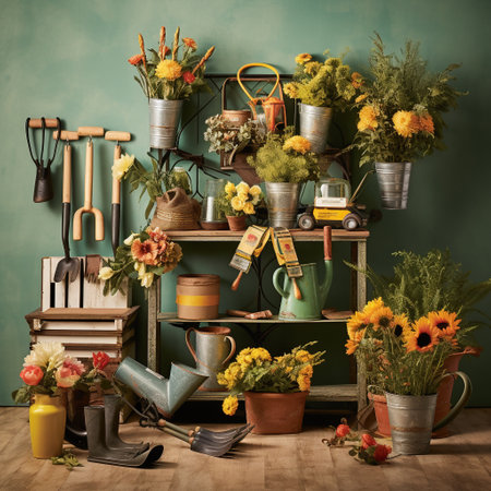 Experience the perfect fusion of vintage charm and contemporary design with our Rustic Roots collection of gardening tools. This captivating image showcases a charming outdoor scene filled with an array of gardening tools that seamlessly blend nostalgic vintage elements with modern functionality. The weathered wooden handles, adorned with hand-painted floral patterns, exude an enchanting old-world appeal, while the copper accents add a touch of elegance. In the background, a well-maintained garden bed bursts with vibrant flowers and lush green plants, creating a picturesque backdrop that complements the rustic aesthetic. Noteworthy are the subtle details: sleek ergonomic designs, stainless steel components, and eco-friendly materials, emphasizing the harmony between tradition and innovation. This dynamic image captures the essence of nostalgia while captivating the modern gardener, evoking a sense of longing, inspiration, and excitement among viewers.の素材