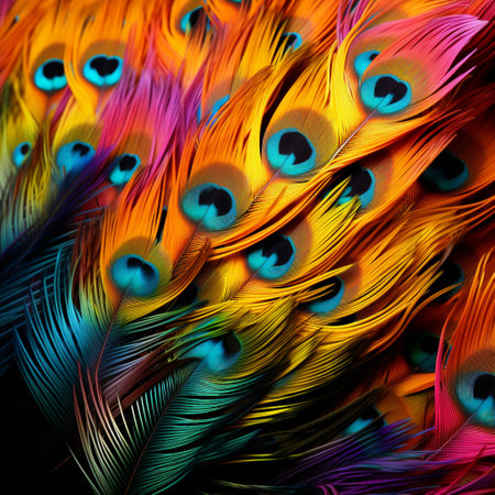 Embark on a close-up exploration of the mesmerizing beauty found within bird feathers. This image captures a burst of vibrant colors - shimmering blues, radiant greens, and dazzling purples - showcasing the intricacies of nature's design. Each individual feather reveals delicate patterns and textures, inviting viewers to appreciate the remarkable elegance found within the world of birds. With attention to lighting and perspective, this composition evokes a sense of wonder and awe, making it perfect for editorial articles, nature blogs, scientific publications, or any project celebrating the captivating allure of macro photography.の素材
