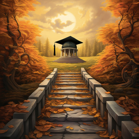 Experience the thrill of the journey with this visually stunning composition of a graduation cap placed on an endless, winding path. Symbolizing the infinite possibilities and exciting adventure that awaits graduates, this composition captures the essence of accomplishment, hope, and anticipation. The vibrant and dynamic art style, blending elements of realism and fantasy, evokes a sense of wonder and curiosity, heightening the overall impact of the image.の素材