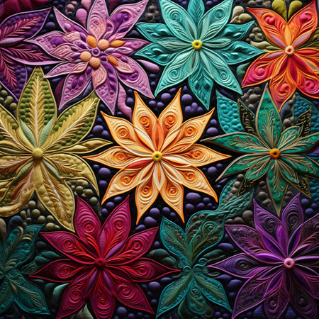 Experience the artistry and beauty of quilting with this vibrant and intricate quilt design that showcases the skill and creativity involved in this craft. The image depicts a mesmerizing quilted masterpiece, where each thread and stitch contributes to a visually stunning composition. Incorporating a wide range of vibrant colors and intricate patterns, this quilt design captures the essence of the 'Hobby & Pastime' category. It appeals to individuals passionate about quilting and those interested in exploring this intricate craft.の素材