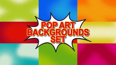 Pop art background set with halftone dots, vector retro comic dotted backgrounds design HDのイラスト素材