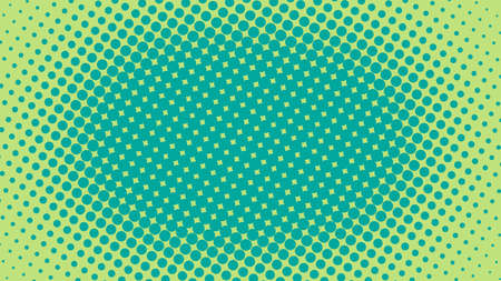 Bright green and turquoise pop art retro background with halftone in comic style, vector...