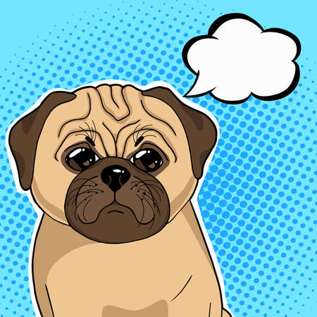 Pug dog with thinking balloon vector illustration in pop art retro style.のイラスト素材