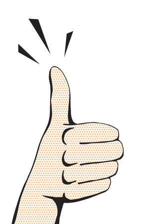 Vector pop art dotted thumbs up hand sign, like hand gesture for design in comic style isolated on white backgroundのイラスト素材
