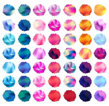 Vector watercolor like circle backgrounds collection - 49 colorful grungy blots for design. Pink, blue, orange, purple, multicolor abstract watercolor circles set isolated on white.のイラスト素材