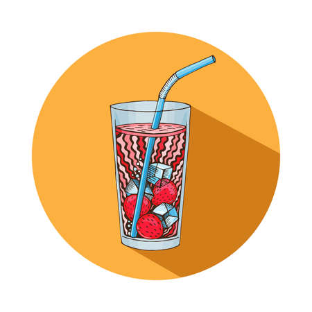 Vector refreshing drink icon, hand drawn graphic healthy drink, refreshing drink or smoothie, cocktail in glass flat style.のイラスト素材