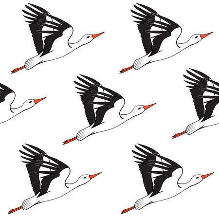 Vector seamless background with storks, realistic stork flying patternのイラスト素材