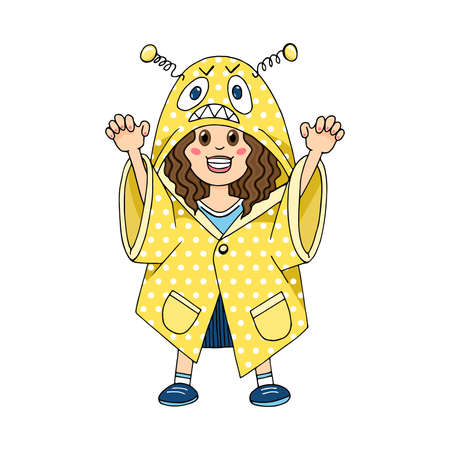 Cute scary little girl isolated on white, vector child in halloween ghost costumeのイラスト素材