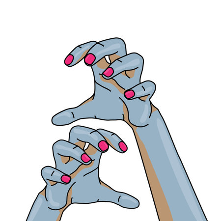 Vector scary woman zombie hands isolated on white, comic style illustrationのイラスト素材