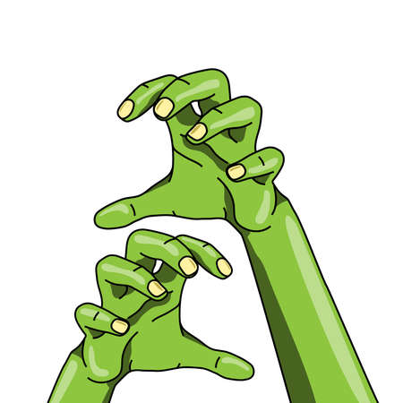 Vector scary green zombie hands in comic style isolated on whiteのイラスト素材