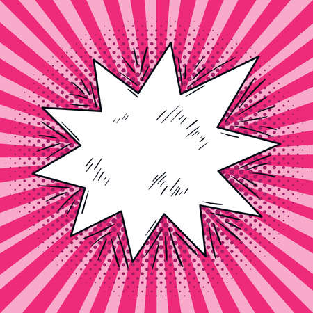 Comic speech bubble pop-art sketch on pink background. Vector funny comic book explosion balloon.のイラスト素材