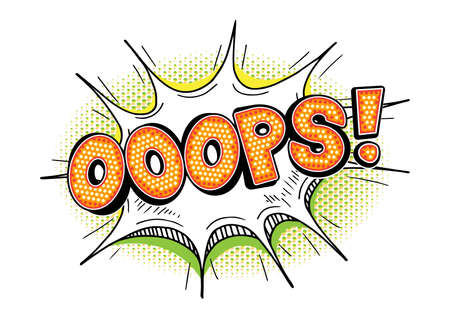 OOOPS word bubble in pop art retro comic style isolated on white background. Funny OOPS thought cloud, halftone.のイラスト素材