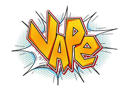 Vape word bubble in pop art comic style. Vector Vape lettering isolated on white background. Modern E-cigarette smoking concept.のイラスト素材