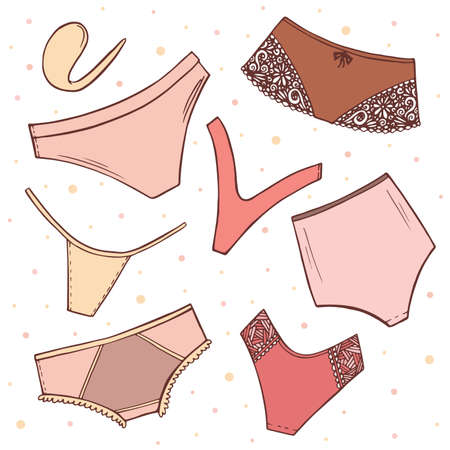 Nude color lingerie set isolated on white background, vector illustration of women underwearのイラスト素材