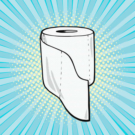 Toilet paper icon in pop art comic style, vector illustrationのイラスト素材