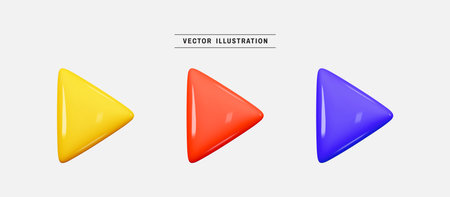Set of play buttons 3d icon render realistic colorful design element in cartoon minimal style
