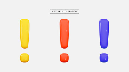 Set of exclamation sign 3d icon render realistic colorful design element in cartoon minimal styleのイラスト素材