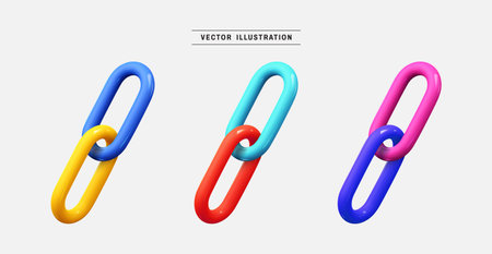 Colorful chain or link 3d icon set. realistic design elements collection. vector illustration in cartoon minimal styleのイラスト素材