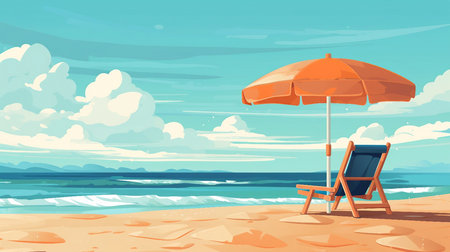 An illustration of a chair and umbrella on the beach AI Generatedの素材