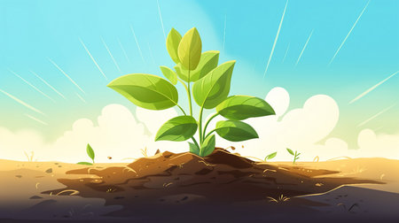 An illustration of a young plant sprouting from the ground AI Generatedの素材
