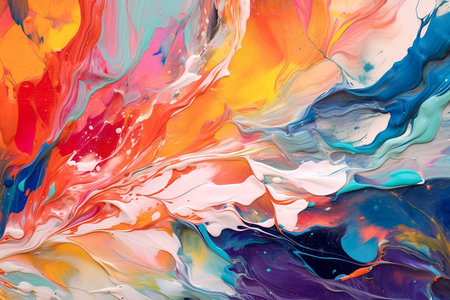 Abstract colorful liquid acrylic paint background on canvas AI Generatedの素材