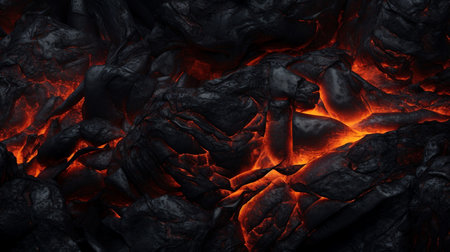 Lava background with red flames and black rocks AI Generatedの素材