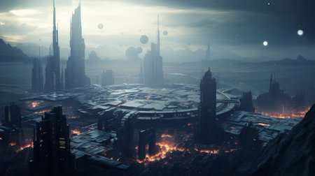 Exotic cityscape under alien skiesの素材