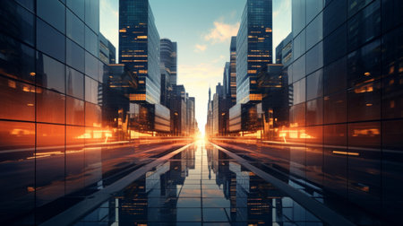 Abstract urban landscape with dynamic, otherworldly buildingsの素材