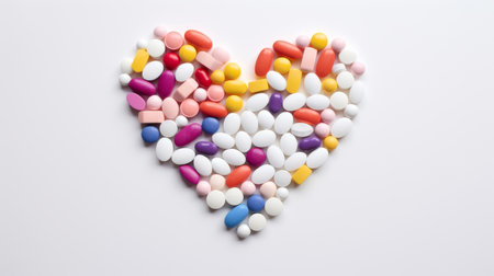 Pills arranged in heart patternの素材
