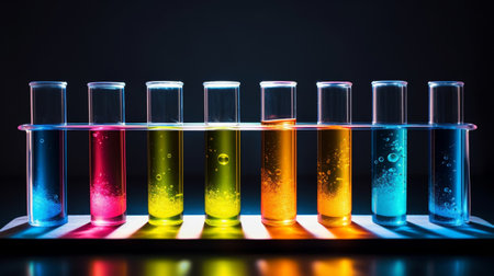 Test tubes contain vibrant fluids.の素材