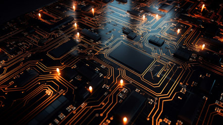 Illuminated circuit board patterns in darkの素材