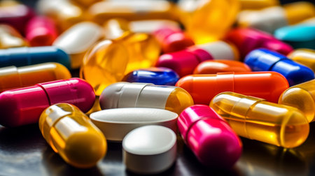 Tablets over medication diagram.の素材