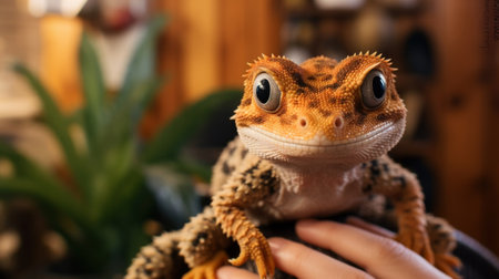 Pet gecko and owner indoorsの素材